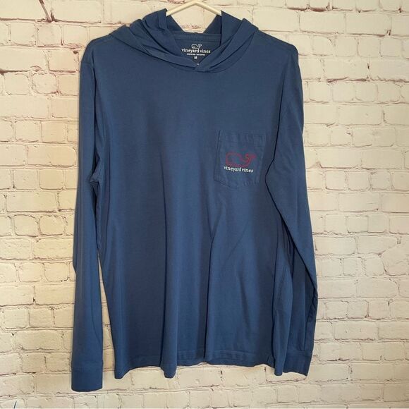 Vineyard Vines Hooded Shirt Men's Long‎ Sleeve Whale Graphic Crew Blue Size M. - Picture 1 of 7